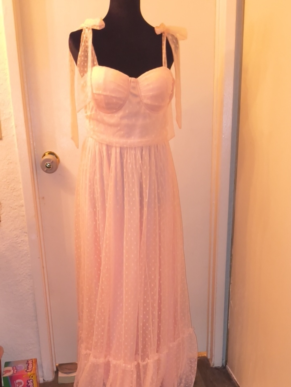 Sheer Pink Tie-Shoulder Maxi Dress